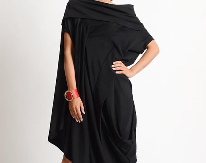 Asymmetric Maxi Dress/Black Oversize Tunic/Loose Long Short Tunic Dress/Fallen Sleeve Dress/Black Maxi Dress/Comfortable Dress METD0110