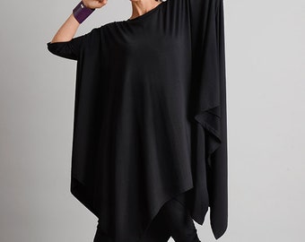 Black Maxi Tunic/Asymmetric Loose Top/Casual Everyday Tunic/Maxi Black Tunic/Plus Size Maxi Tunic/Oversize Loose Shirt METT0105