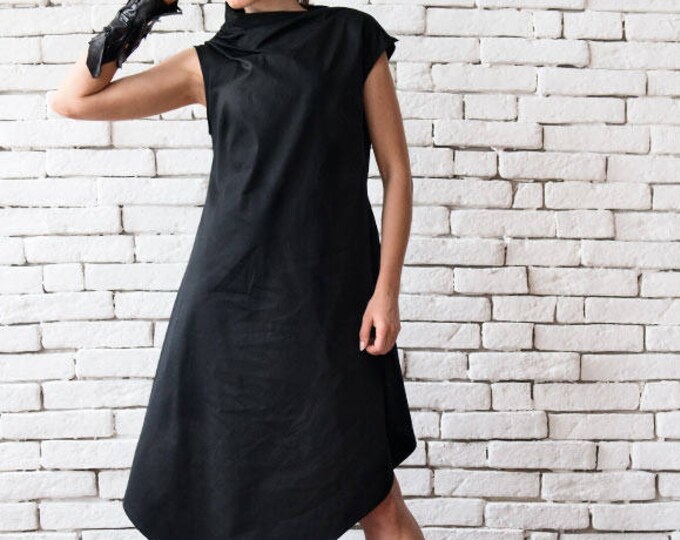 Black A Line Dress / Asymmetrical Dress / Minimal Clothing / Mothers Day Gift / Cotton Slip Dress / Wedding Guest Dress / Summer Dress