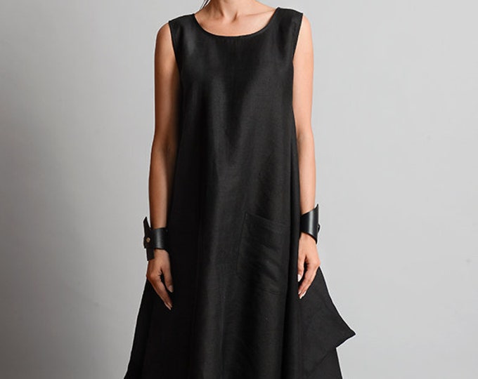 Oversized Linen Dress In Black METD0107