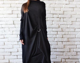 Caftan manches longues / Robe oversize / Caftan noir / Robe longue d'hiver / Robe caftan longue / Cadeau de Noël / Robe noire sorcière