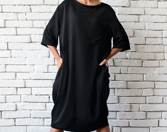 Short Loose Black Dress/Plus Size Casual Tunic/Half Sleeve Oversize Top/Maxi Black Dress/Long Black Top/Black Maxi Dress/Everyday Dress