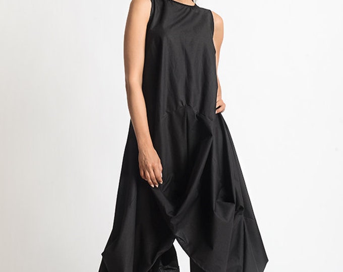 Black Asymmetric Dress/Extravagant Tunic Dress/Sleeveless Loose Dress/Black Kaftan/Handmade Extravagant Dress/Casual Black Dress METD0081