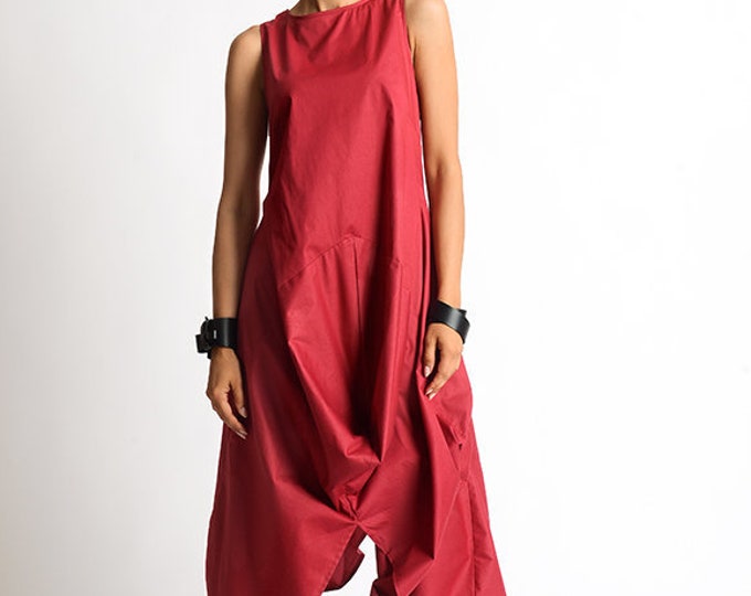 Red Extravagant Dress/Long Short Casual Dress/Red Kaftan/Loose Tunic Dress/Sleeveless Maxi Dress/Asymmetric Tunic Dress/Red Dress METD0081