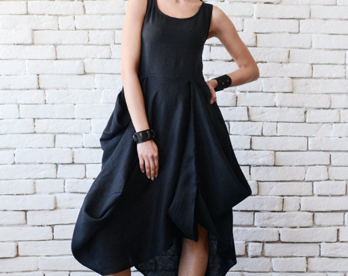 Linen Summer Dress / Linen Wedding Dress / Asymmetric Dress / Extravagant Clothing / Summer Linen Dress / Black Dress XS / Linen Clothing