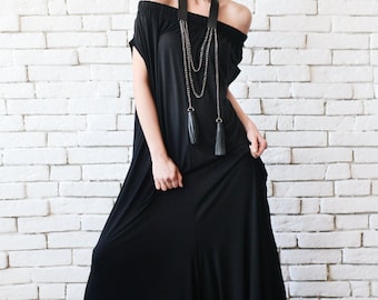 Black Maxi Jumpsuit/Extravagant Wide Leg Romper/Plus Size Long Jumpsuit/Everyday Casual Jumpsuit/Black Loose One Piece/Oversize Romper