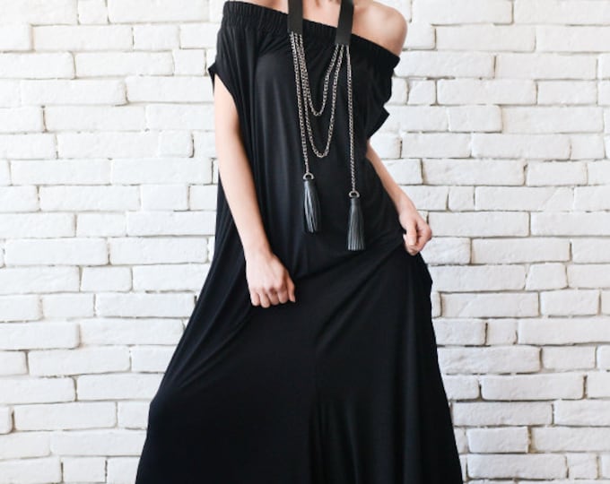 Black Maxi Jumpsuit/Extravagant Wide Leg Romper/Plus Size Long Jumpsuit/Everyday Casual Jumpsuit/Black Loose One Piece/ METJ0014