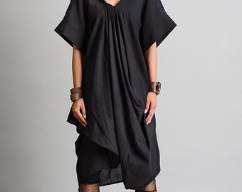 Extravagant Black Tunic/Black Asymmetric Dress/Extravagant Tunic Dress/Loose Casual Everyday Tunic/Oversize Long Top/ METD0108