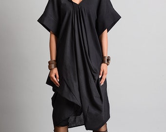 Tunique noire extravagante/robe asymétrique noire/tunique extravagante robe/tunique ample décontractée de tous les jours/haut long oversize/haut tunique grande taille