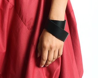 Black Leather Wrap Bracelet/Genuine Leather Accessory/Wide Black Genuine Leather Bracelet with Snap Closure METBR9