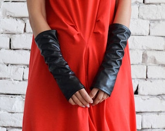 Gloves Long Womens / Faux Leather Gloves / Long Gloves / Fingerless Gloves / Leather Mittens