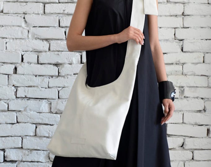 Cross Body Leather Bag Women / White Leather Handbag / Off Shoulder Bag METB0015