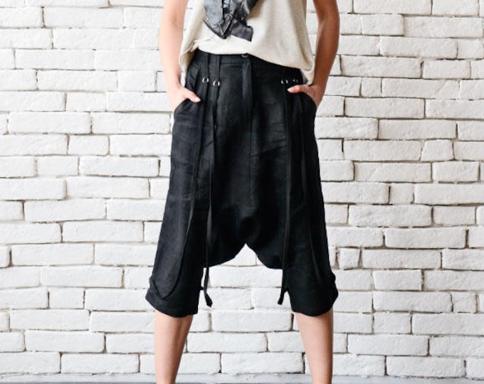 Black Linen Harem Pants METP0030