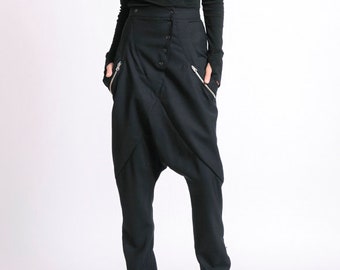 Drop Crotch Maxi Pants/Extravagant Loose Trousers/Long Black Pants/Oversize Maxi Pants/Casual Plus Size Trousers METP0050