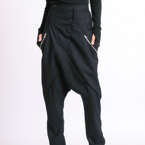 Loose Casual Black Drop Crotch Harem Pants / Casual Black - Etsy