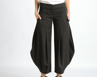 Black Loose Pants/Plus Size Maxi Pants/Long Black Pants/Wide Leg Gypsy Pants/Oversize Black Trousers/Black Ankle Pants/Casual Pants METP0053