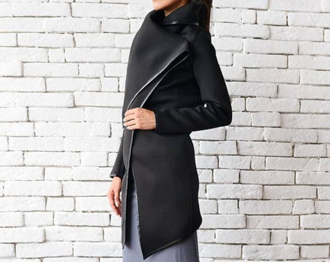 Black Long Jacket / Casual Black Coat / Winter Jacket / Black Asymmetric Tunic by METAMORPHOZA METC0020