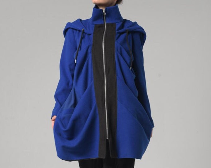 Hooded Winter Coat / Blue Cashmere Coat / Warm Winter Coat / Hooded Wool Coat / Plus Size Women Coat / Midi Coat / Blue Maxi Coat