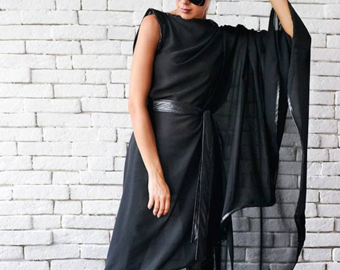 Maxi Black Tunic / Sheer Black Tunic / Asymmetrical Black Top /  Black Loose Tunic / Sexy Black Top/ Extravagant Black Shirt METT0001