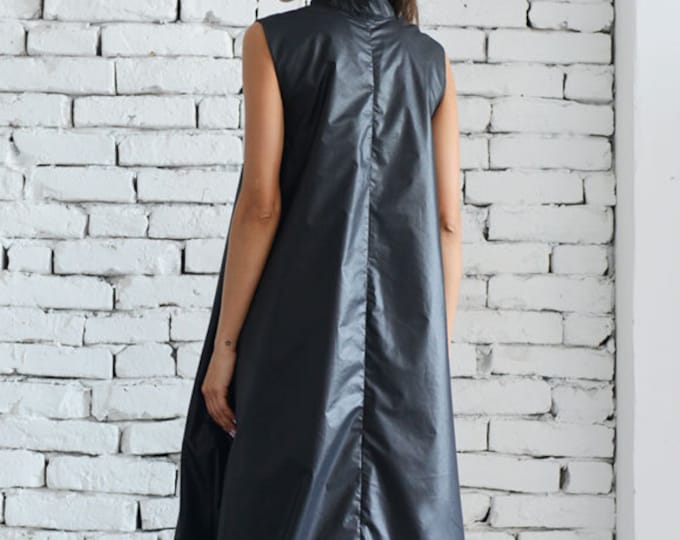 Maxi Black Dress/Black Kaftan Dress/Maxi Pocket Dress/Sleeveless Formal Dress/Oversize Loose Dress/Stage Performance Outfit Dress