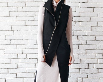Black Collared Vest / Asymmetrical Top / Minimalist Clothing Black Collared Vest / Asymmetrical Top / Minimalist Clothing