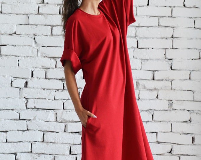 Red Maxi Dress / Short Sleeve Dress / Maternity Dress / Maternity Gown / Plus Size clothing / Bohemian Maxi Dress