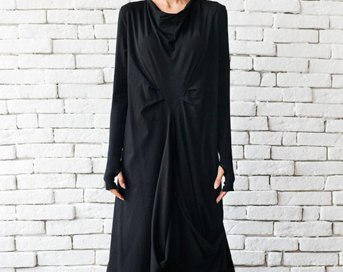 Plus Size Boho Dress / Black Dress Casual / Loose Fit Dress / Oversize Dress / Thumb Hole / Kaftan Maxi Dress / Boho Gypsy Dress METD0007