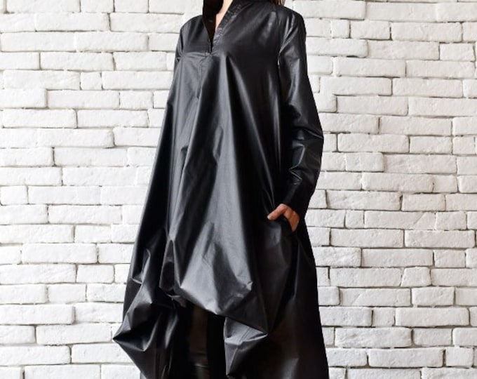 Extravagant Black Dress / Long Sleeve Asymmetrical Dress / Handmade Dress