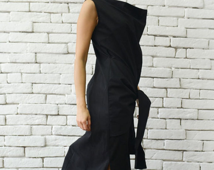 Extravagant Black Long Dress with Ties/Sleeveless Black Kaftan/Plus Size Maxi Dress/Asymmetric Casual Dress/Long Party Dress/Loose Tunic