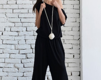 Black Sleeveless Jumpsuit / Wide Leg Pants / Black Loose Jumpsuit / Oversize Harem Pants / Summer Casual Jumpsuit by METAMORPHOZA METJ0003