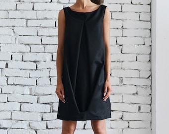 Black Short Dress/Extravagant Loose Tunic/Sleeveless Casual Dress/Maxi Tunic Top/Sexy Party Dress/Oversize Black Dress/Long Tunic Top