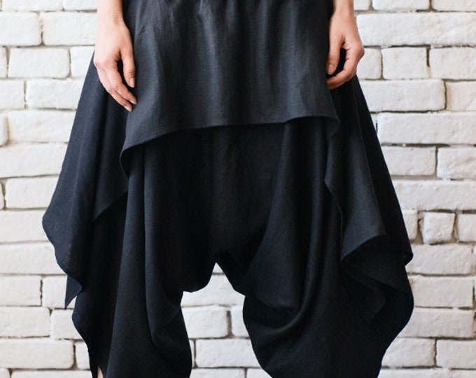 Black Skirt Pants / Black Linen Pants / Casual Harem Pants / Wide Leg Pants / Extravagant Pants / Summer Linen Pants / Gypsy Pants METP0042