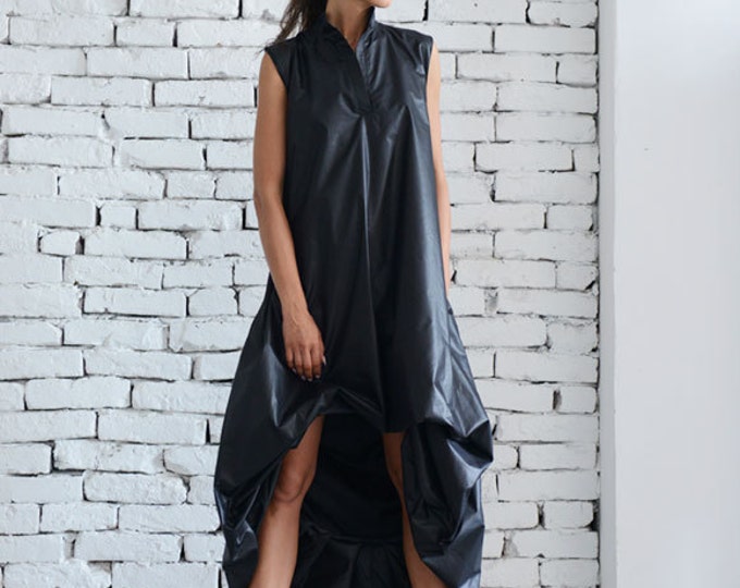 Maxi Black Dress/Black Maxi Dress/Asymmetric Dress/Extravagant Oversize Tunic/Short Long Dress/Sleeveless Black Dress/Black Tunic Dress