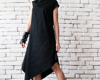 Black Summer Dress / Minimal Dress / Asymmetrical Dress