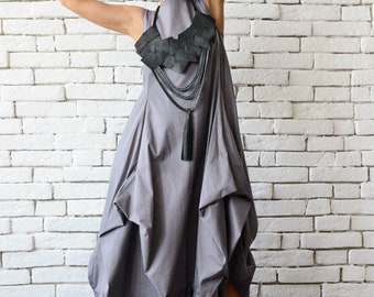 Vestido asimétrico suelto gris/Vestido de fiesta extravagante/Túnica de talla grande/Top largo de gran tamaño/Kaftan de verano gris/Vestido maxi sin mangas METD0085