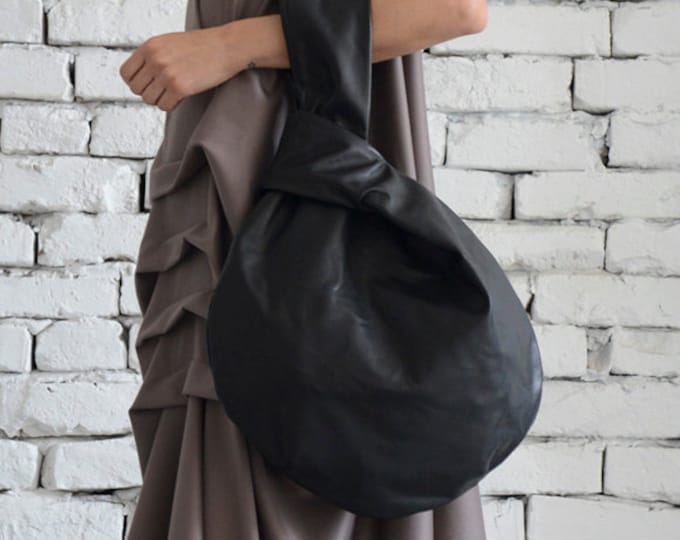 Black Circle Bag/Modern Leather Bag/Extravagant Genuine Leather Tote/Small Black Clutch/Casual Black Leather Handbag/Mini Tote Bag METB0008
