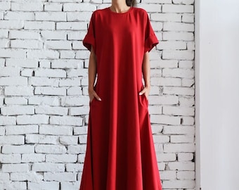 Maxi Red Dress /  Loose Long Dress / Red Plus Size Dress