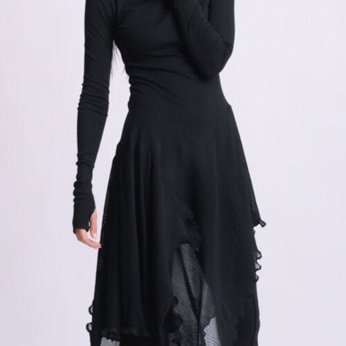 High Quality Chiffon Tunic/Turtleneck Asymmetric Top/Best Selling Tunic/Thumb Hole Sleeve Tunic