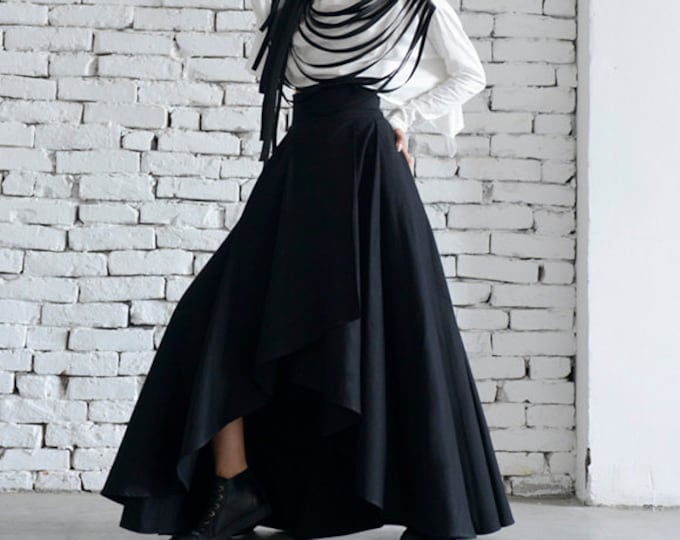 Maxi Black Skirt/Asymmetric Loose Skirt/Long Skirt/Elegant Evening Skirt/Classic Modern Black Skirt/Oversize Maxi Skirt/High Waist Skirt