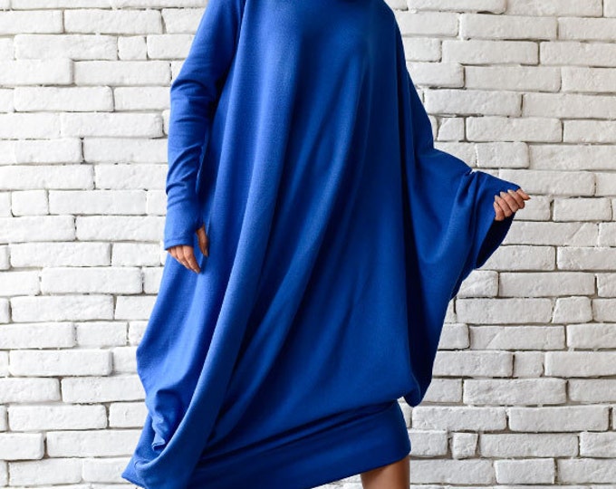 Kaftan Maxi Dress / Cobalt Blue Dress / Turtle Neck Dress / Winter Maxi Dress / Maxi Knit Dress / Oversize Dress / Winter Maternity Dress