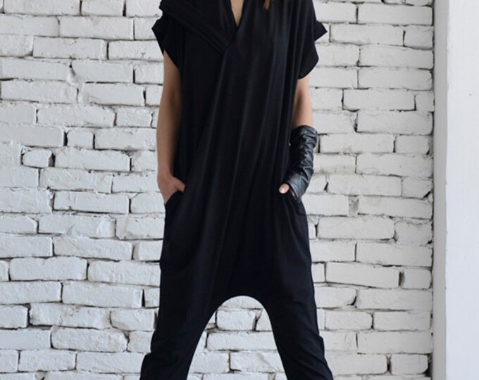 Black Casual Jumpsuit/Loose Maxi Jumpsuit/Tight Leg Jumpsuit/Sleeveless Black Jumpsuit/Extravagant Summer Onepiece/Harem Pants Suit