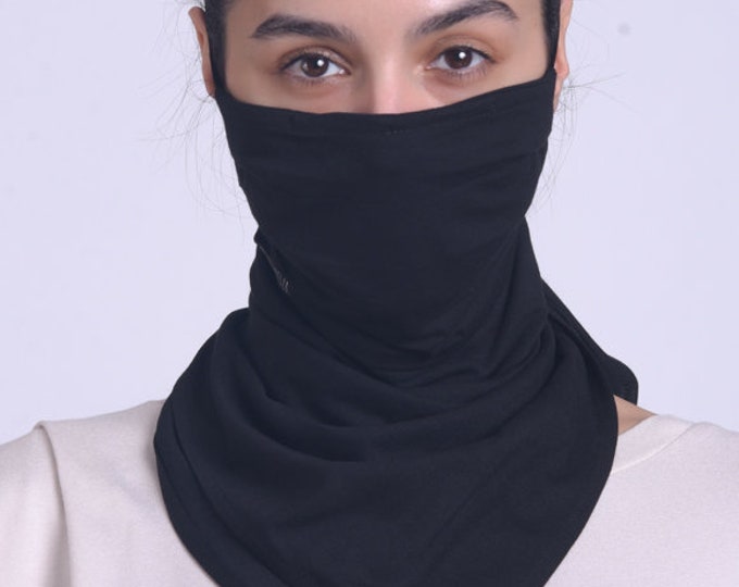 Black Long Safety Mask/Cloth Face Cover/Viscose Bandana Mask/Face Scarf/Black Neck Gaiter/Face and Neck Balaclava/Washable Everyday Mask
