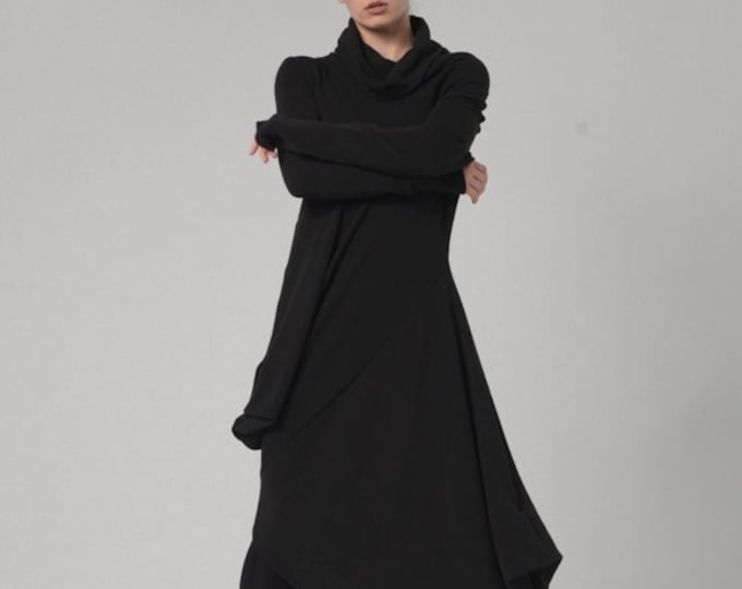 Boho Maternity Dress / Comfortable Dress / Maxi Tunic / Long Sleeve Tunic / Everyday Dress / Black Tunic Dress / Knit Dress Women