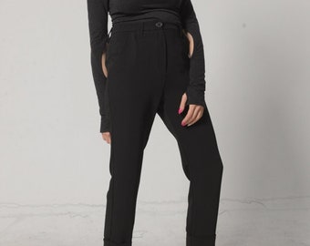 Womens Drop Crotch Pants / Harem Trousers / Black Harem Pants /Straight Pants / Black Cigarette Pants / Elegant Pants