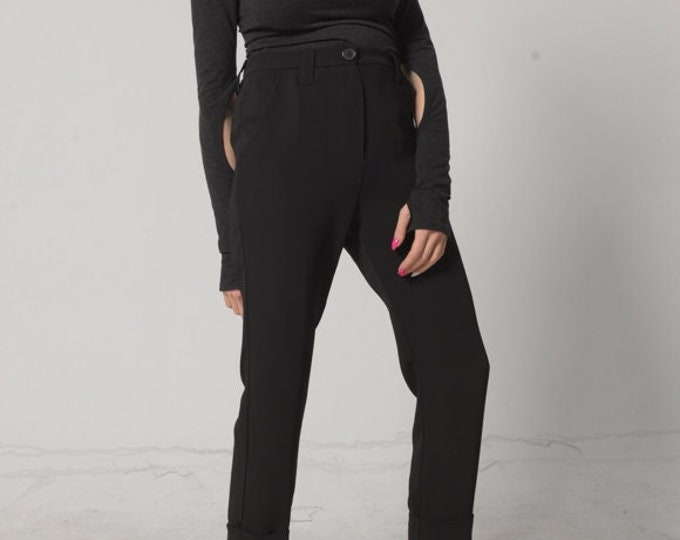 Womens Drop Crotch Pants / Harem Trousers / Black Harem Pants /Straight Pants / Black Cigarette Pants / Elegant Pants
