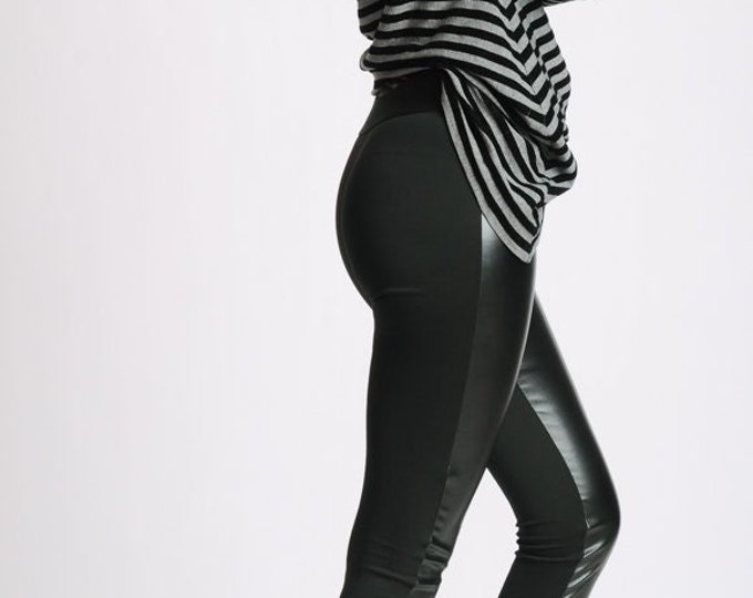 Long Black Leggings/Black Leather Pants/Slim Black Woman Pants/Elegant Tight Black Pants/Cigarette Long Leather Leggings МЕТP0002