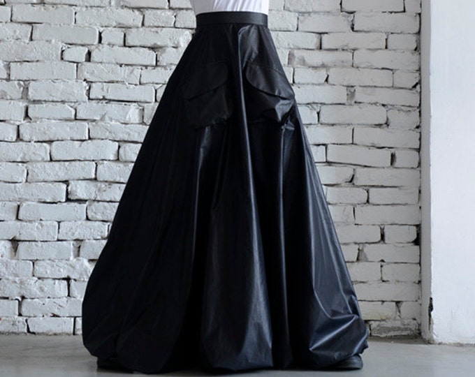 Maxi Black Skirt/Long Casual Skirt/Oversize Long Skirt/High Waist Skirt/Pocket Balloon Skirt/Elegant Dinner Skirt/Black Long Cotton Skirt