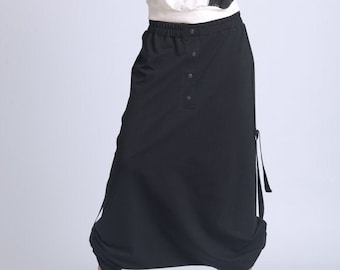 Maxi Skirt with Elastic Waist/Extravagant Pants Skirt/Comfortable Loose Pants/Oversize Loose Skirt/Plus Size Black Skirt Pants METP0065