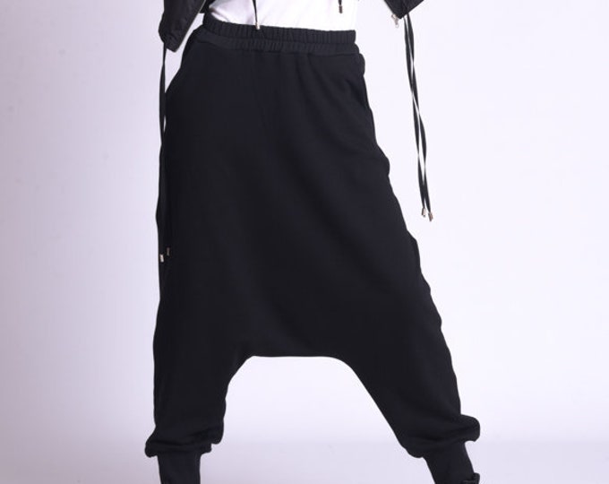 Black Harem Pants / Casual Drop Crotch Pants / Wide Leg Pants / Black Gypsy Pants / Plus Size Pants / Ninja Pants METP0077