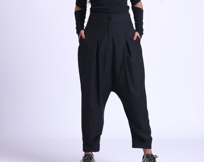 Black Loose Pants/Oversize Long Pants/Wide Leg Trousers/Casual Everyday Pants/Black Maxi Pants/Drop Crotch Black Pants METP0069